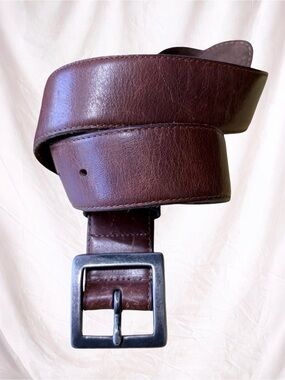 Vintage The Ritz Brown Genuine Leather Western Belt Silver Brass Buckle Small